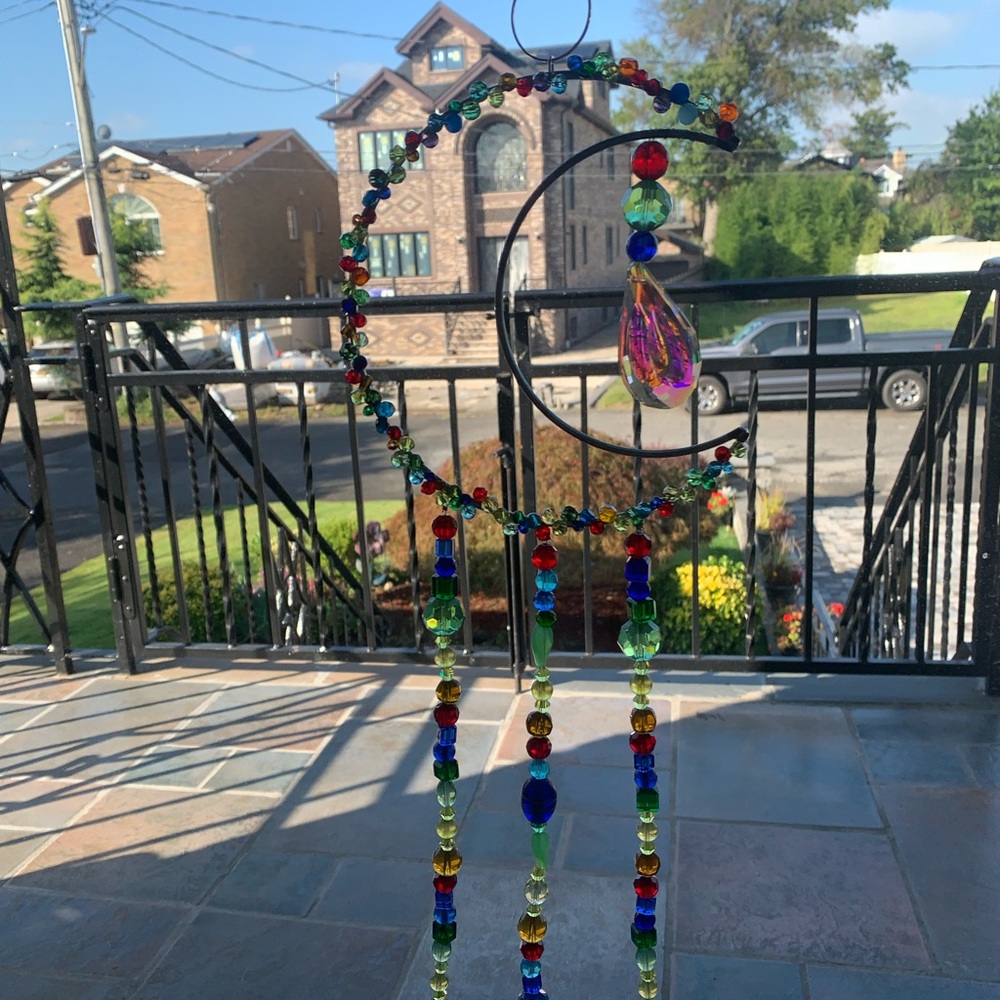 Colorful Handmade Beaded Crescent Moon Sun Catcher - Picture 5 of 12